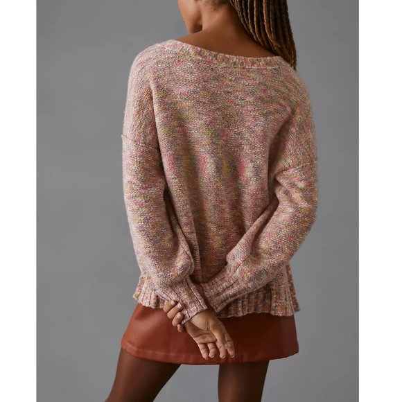 Anthropologie Pilcro Deep V Sweater -  Pink Spacedye Combo XXS 2XS 00 - Picture 2 of 9
